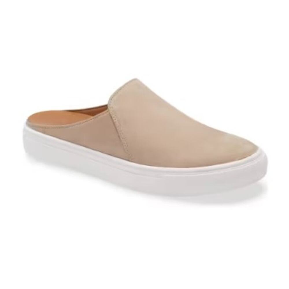 NWB Caslon Nellie Suede Slip-On Leather Sneaker Mule Beige Taupe Womens 9M - Picture 2 of 11